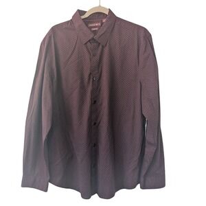 AXIST‎ Stretch Men's Dress Shirt XL Burgundy Dot Pattern Long Sleeve